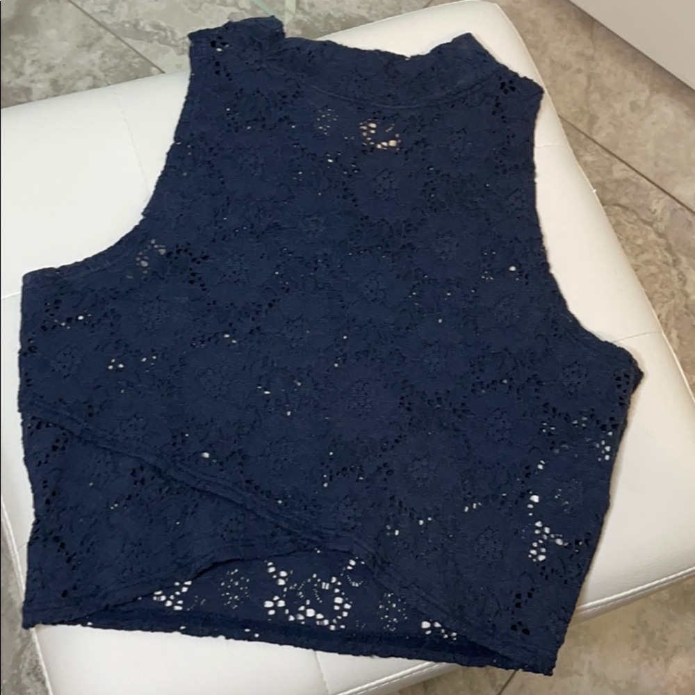 Navy Knit Crop Top from Hollister